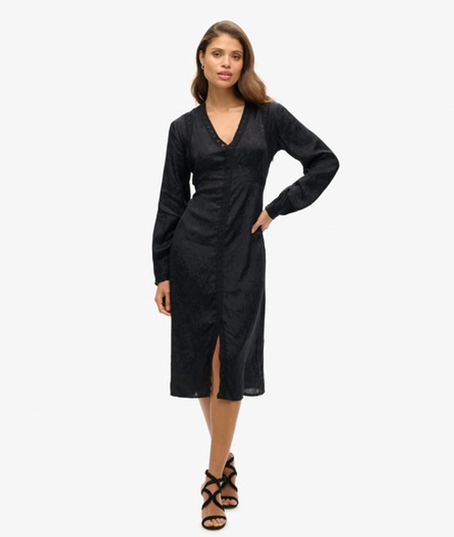 Superdry & Co Women's Lace Trim Midi Dress Black Urban Black - Size: