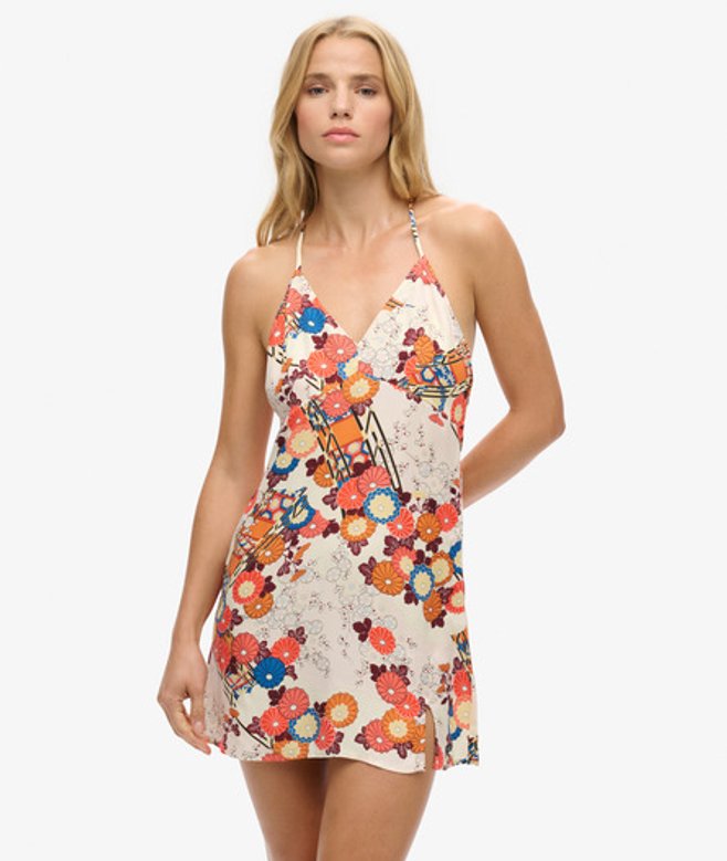 Superdry & Co Women's Printed Mini Slip Dress Cream Kam Floral - Size: