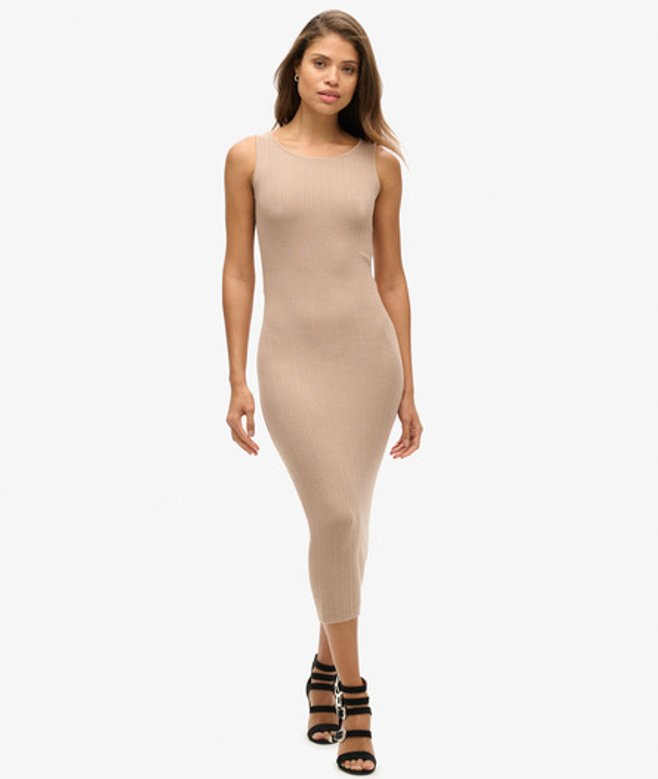 Superdry & Co Women's Rayon Backless Knitted Midi Dress, Light Taupe, Size: