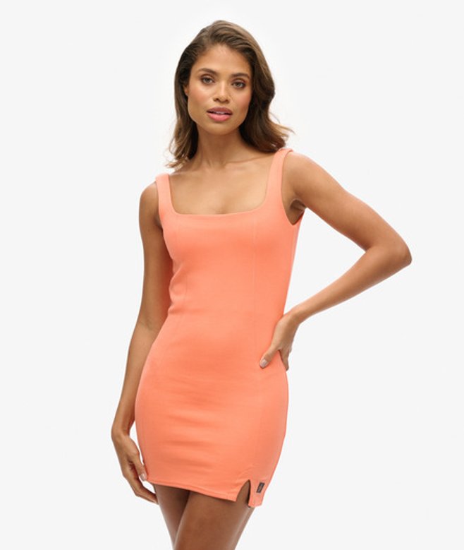 Superdry & Co Women's Cotton Slim Fit Tech Sleeveless Mini Dress, Coral, Size: