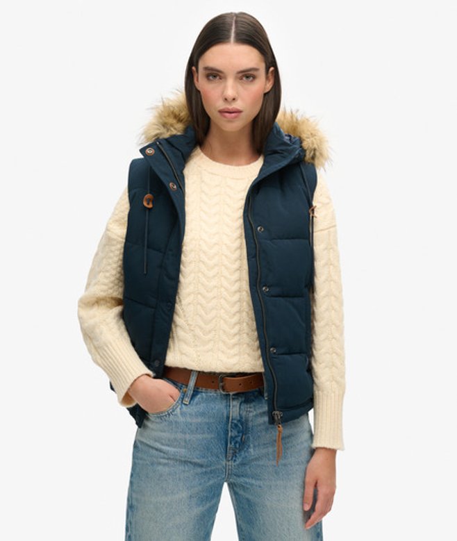 Superdry & Co Women's Everest Faux Fur Gilet Navy Eclipse Navy - Size: