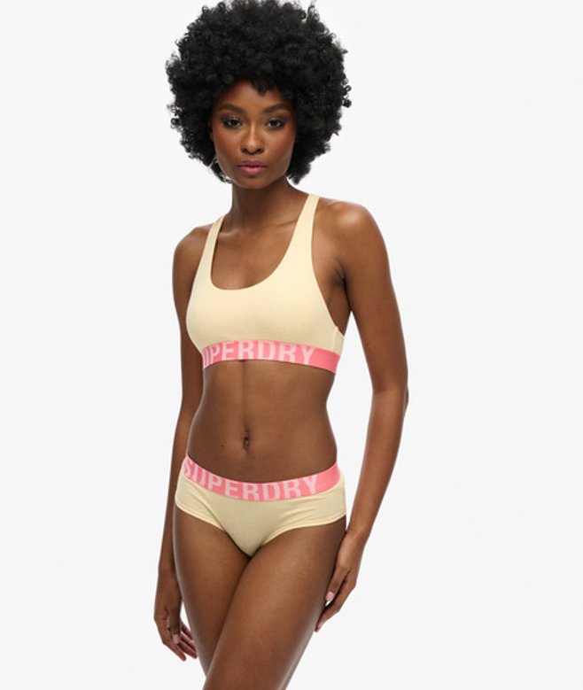 Superdry & Co Women's Organic Cotton Large Logo Crop Bralette Yellow Pale Yellow Marl - Size: