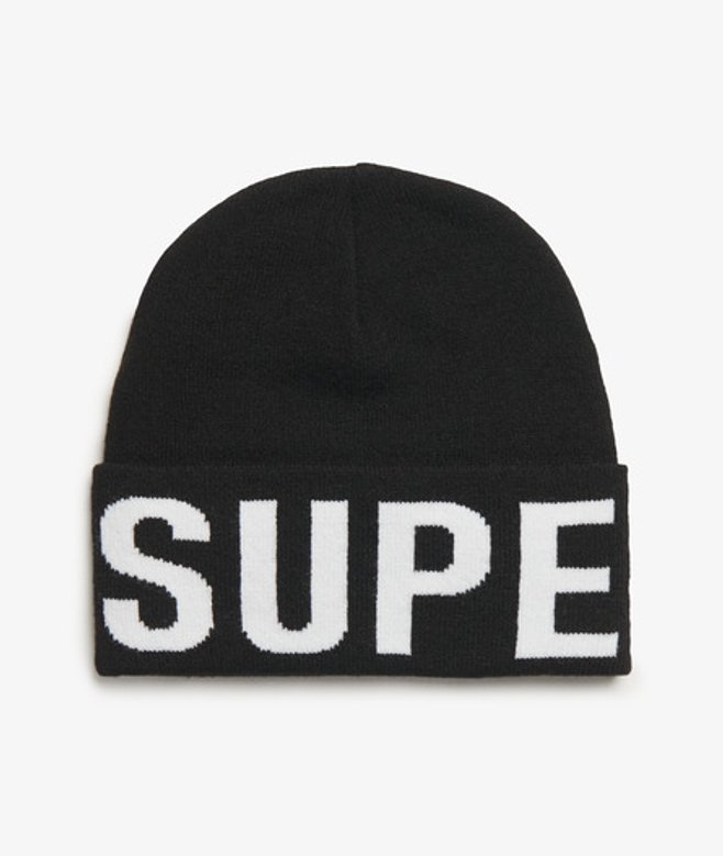 Superdry & Co Women's Branded Knitted Beanie Hat Black - Size: SIZE