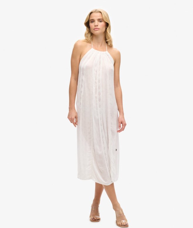 Superdry & Co Women's Halter Neck Midi Dress Cream Off White - Size: