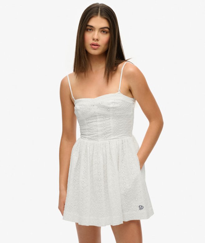 Superdry & Co Women's Broderie Cami Mini Dress White Chalk White Broderie - Size: