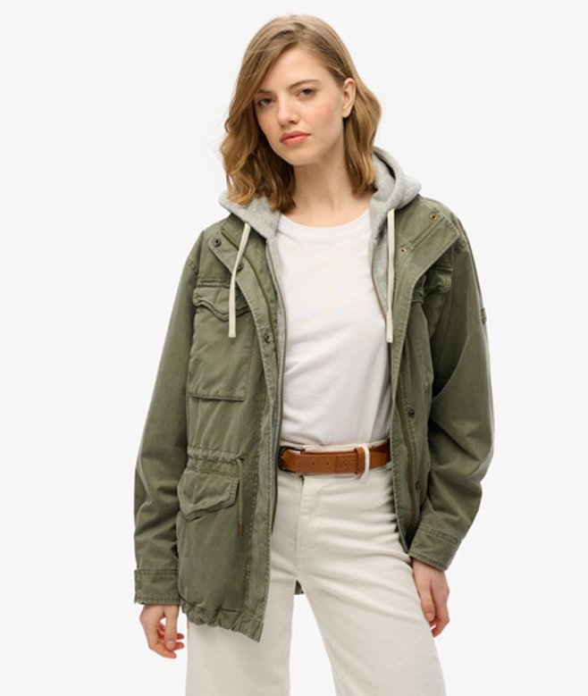 Superdry & Co Women's Jersey Hooded Military Jacket Green Chive Green - Size:
