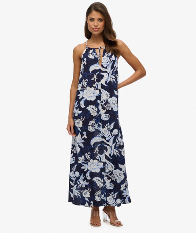 Superdry & Co Women's Beach Cami Maxi Dress Blue Chrissy Print Blue - Size: