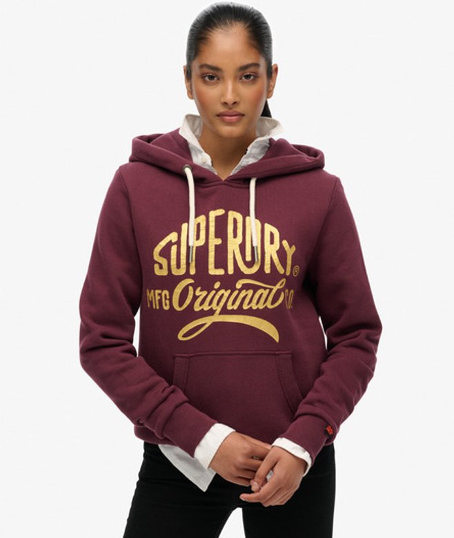 Superdry & Co Women's Mfg Original Metallic Hoodie Purple Fig Purple - Size:
