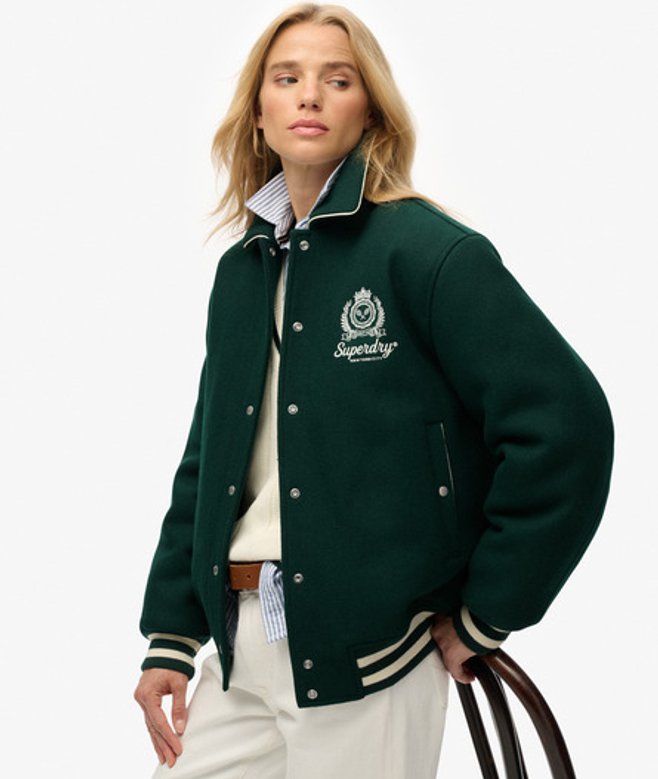 Superdry & Co Women's Country Club Wool Blend Bomber Jacket Green Enamel Green - Size:
