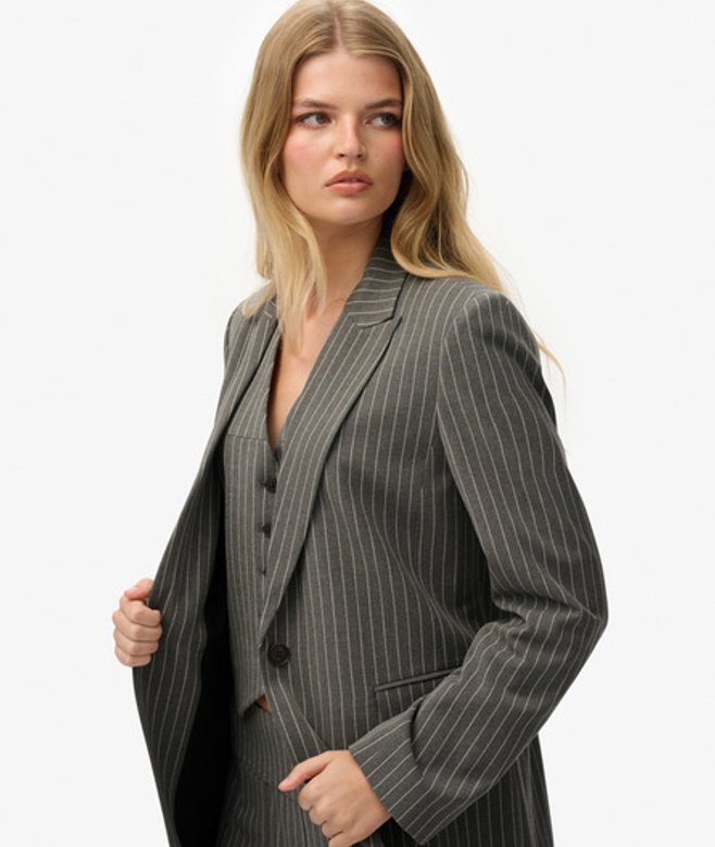 Superdry & Co Women's Pinstripe Boyfriend Blazer Grey Grey Pinstripe - Size:
