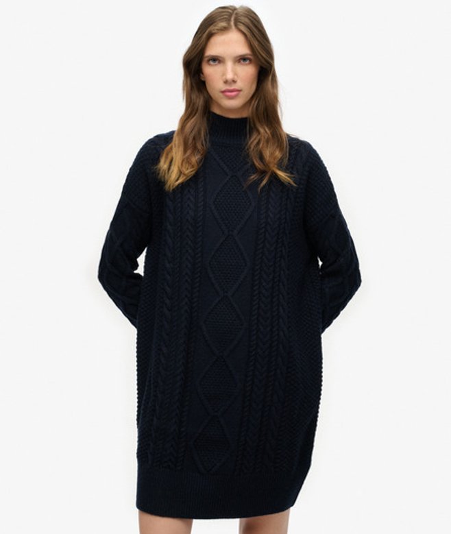 Superdry & Co Women's Slouchy Cable Knit Dress Navy Eclipse Navy - Size:
