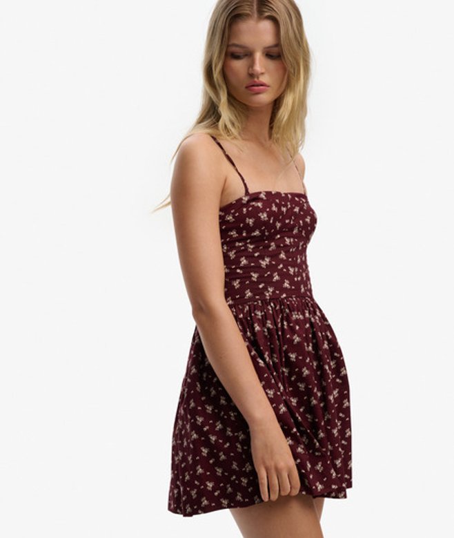 Superdry & Co Women's Corset Cami Mini Dress Red Burgundy Bouquet Ditsy - Size: