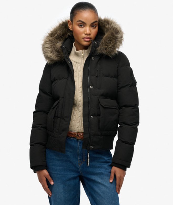 Superdry & Co Women's Everest Hooded Bomber Jacket Black Jet Black - Size: