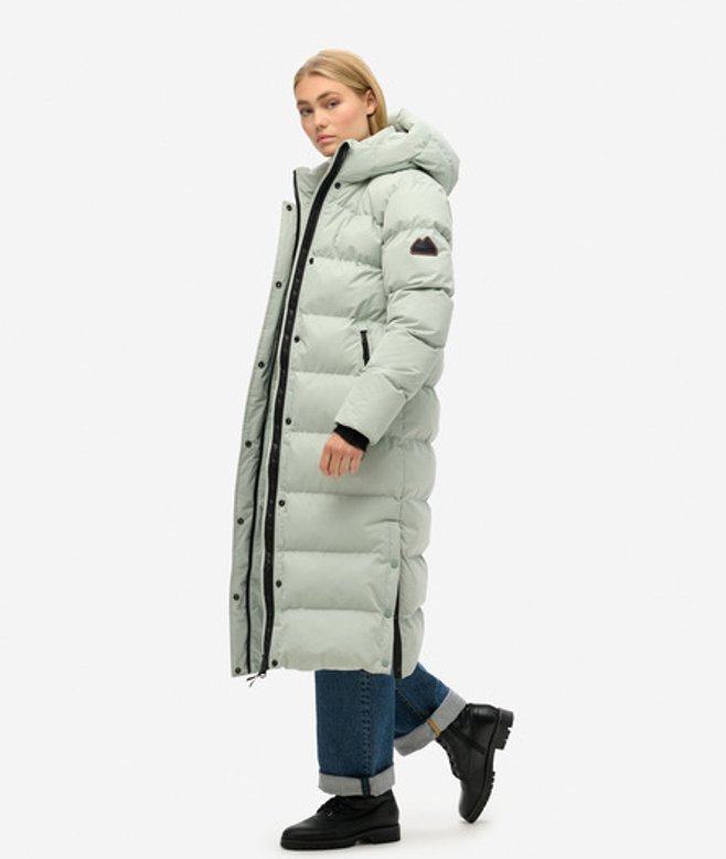 Superdry & Co Women's Microfibre Long Puffer Coat Light Grey Puritan Grey - Size: