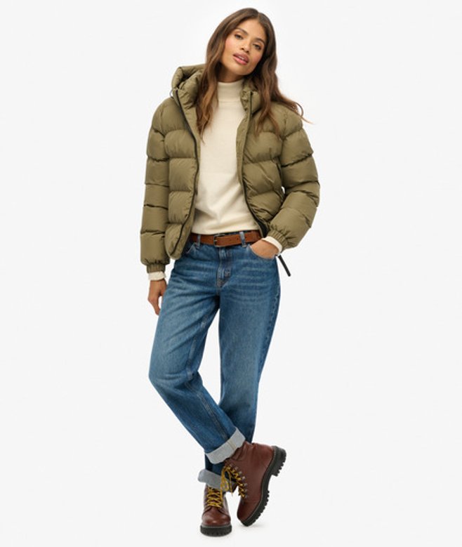 Superdry & Co Women's Hooded Sports Puffer Jacket Green Khaki - Size: