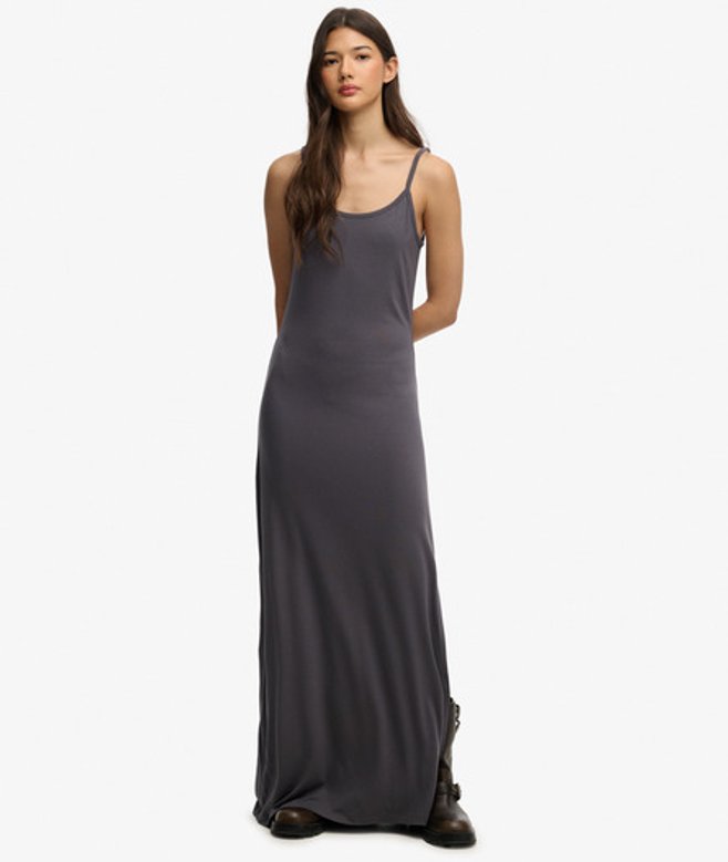 Superdry & Co Women's Maxi Jersey Cami Dress Dark Grey Charcoal - Size: