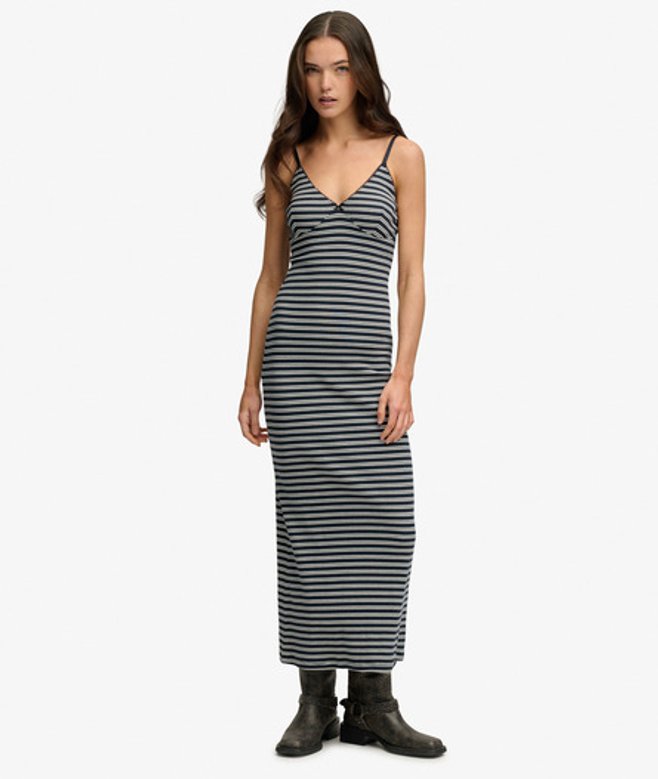 Superdry & Co Women's Stripe Ribbed Jersey Maxi Dress Navy Eclipse Navy Stripe - Size: