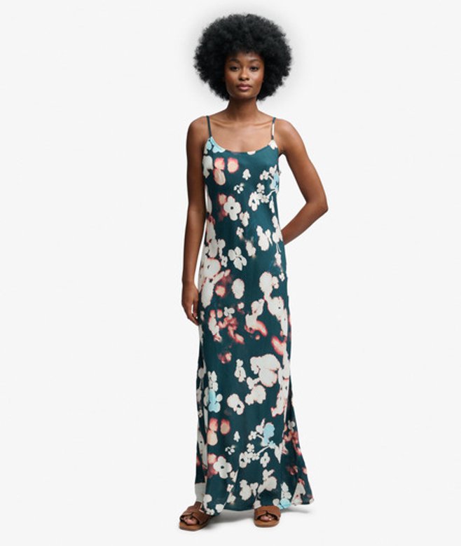 Superdry & Co Women's Printed Maxi Slip Dress Navy Ink Cherry Blossom - Size:
