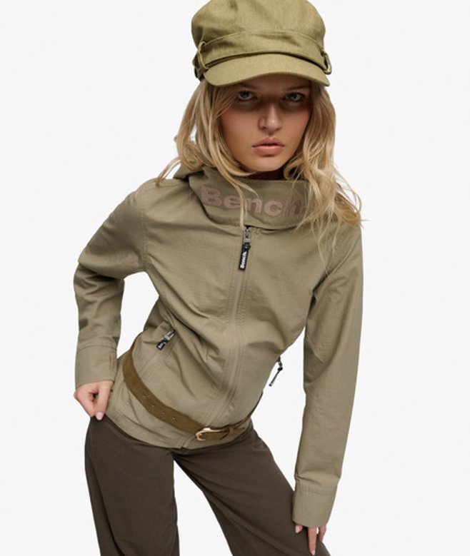 Bench x Superdry & Co Women's Bench Hooded Funnel Neck Ripstop Jacket Beige Dune Dune - Size: