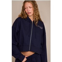 PrettyLittleThing Navy Print Zip Front Hoodie
