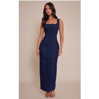 Petite Indigo Bodycon Seam Detail Denim Maxi Dress
