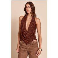 Chocolate Textured Lace Halter Neck Top