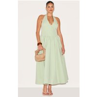 Plus Sage Green Halterneck Tie Detail Midaxi Dress