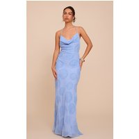 Pale Blue Chiffon Shell Embroidered Cowl Maxi Dress