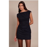 Navy Pinstripe Ruched Bodycon Dress