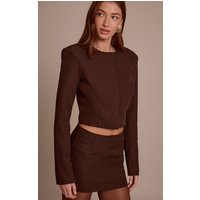 Dark Brown Tailored Woven Cropped Blazer