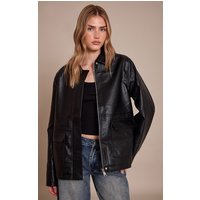 Black Faux Leather Oversized Jacket