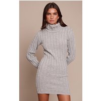 Grey Knitted Roll Neck Jumper Dress