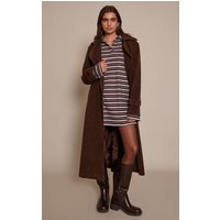 Brown Stripe Collar Long Sleeve Shift Dress