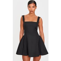 Black Hip Pleated Shift Dress