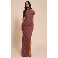 Tall Chocolate Textured Asymmetric Bodycon Maxi Dress