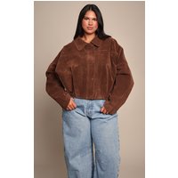 Plus Chocolate Faux Suede Covered Placket Bomber Jacket