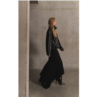 Black Mesh Long Sleeve High Neck Ruched Maxi Dress