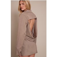 Grey Woven Cowl Open Back Blazer Dress