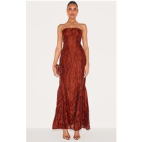 Chestnut Textured Lace Up Back Maxi Dress