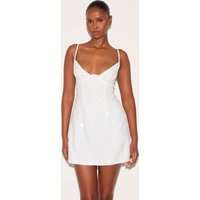 White Textured Sequin Corset Strappy Bodycon Dress