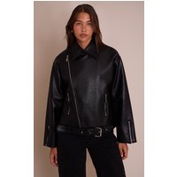 Black Faux Leather Oversized Biker Style Jacket