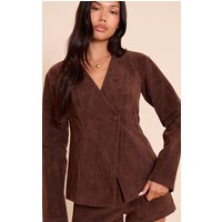 Dark Brown Structured Faux Suede Ced Waist Blazer
