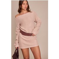 Taupe Brushed Long Sleeve V Neck Mini Dress