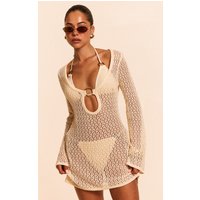 Cream Crochet O Ring Mini Beach Dress