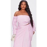 Plus Pink Long Sleeve Bardot Crop Top