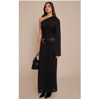 Black Textured Jersey Asymmetric Maxi Dress