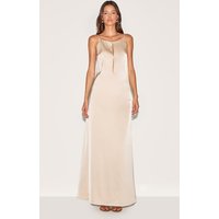 Natural Satin Keyhole Cut Out Slip Dress