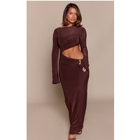Shape Chocolate Cut Away Maxi Dress With Gold Trim