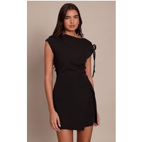 Black Button Detail Cap Sleeve Shift Dress