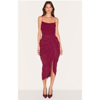 Wine Chiffon Ruched Drape Midi Dress